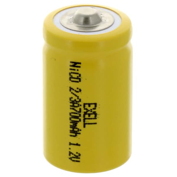 Exell Battery 2/3A Size 1.2V 700mAh NiCD Button Top Rechargeable Battery EBC-302 - main